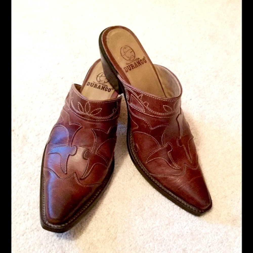 Durango leather appliqué mules